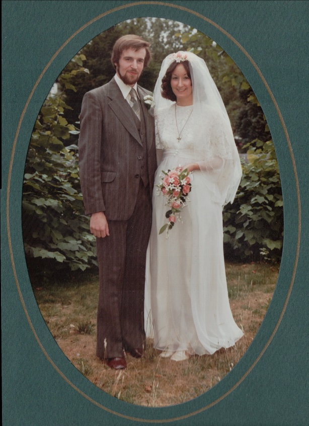 Nicky Bull (nee Harper) with her husband in their wedding photo