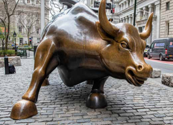 The bull statue which stands at the end of Wall Street in New York