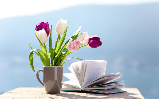 Flowers next to a book