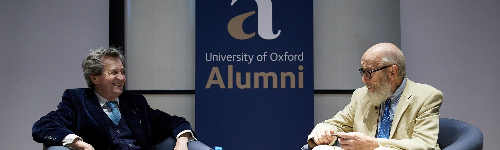 Melvyn Bragg being interviewed at an alumni event