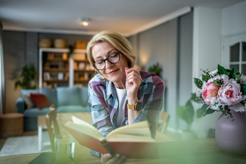 A woman reading a book