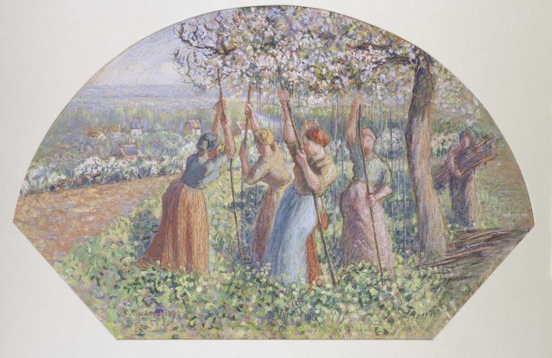 Painting by artist Camille Pissarro, called Pea Stakers