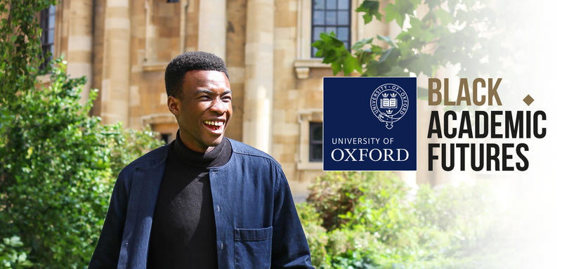 Promotional image showing a black male graduate student