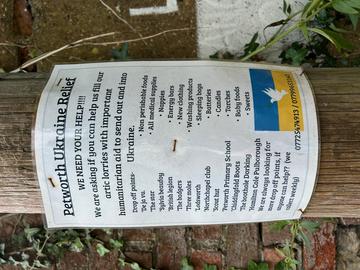 A small poster showing Petworth Ukraine Relief