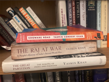 The spines of three books published by Dr Yasmin Khan