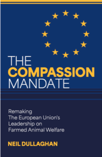 Book cover for 'The Compassion Mandate' by Neil Dullaghan, depicting the EU yellow stars against a dark blue background